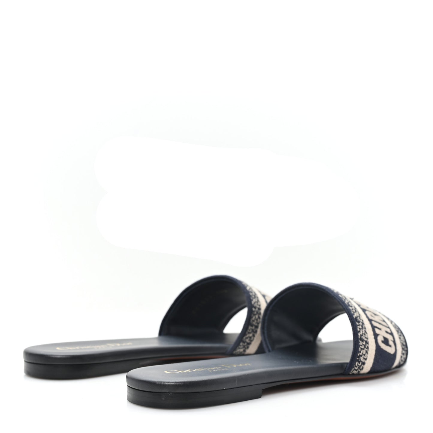Canvas Embroidered Dway Mules Slide Sandals 38.5 Deep Blue