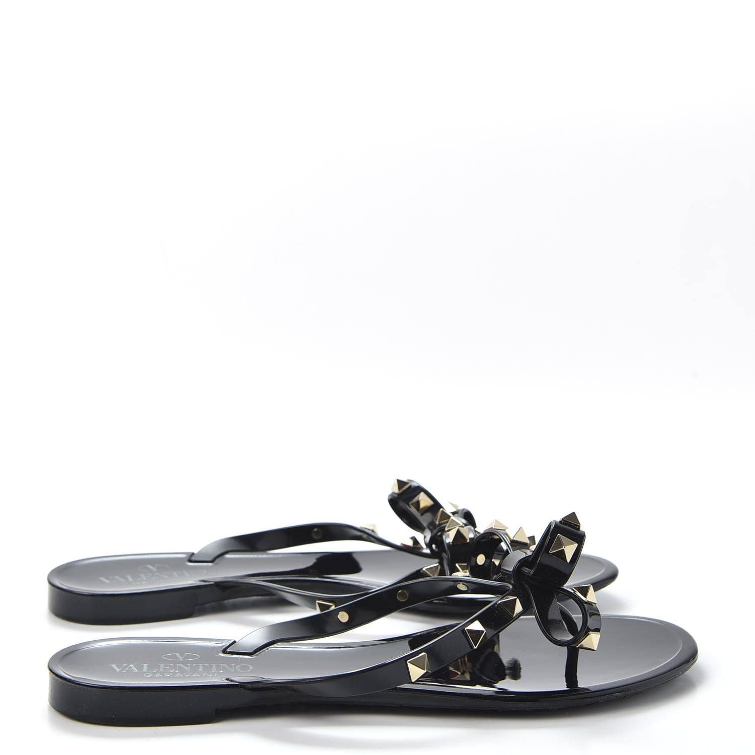 Valentino Garavani PVC Jelly Rockstud Bow Thong Sandals 37 Black 4 of 9