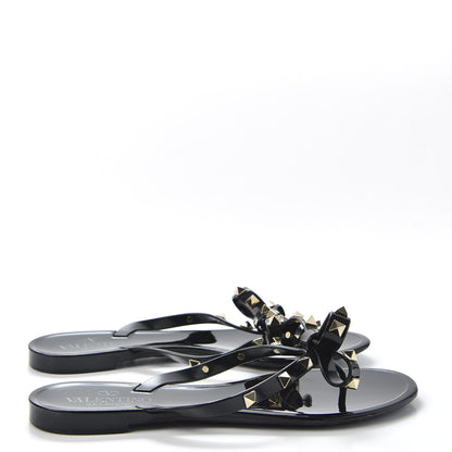 Valentino Garavani PVC Jelly Rockstud Bow Thong Sandals 37 Black 4 of 9