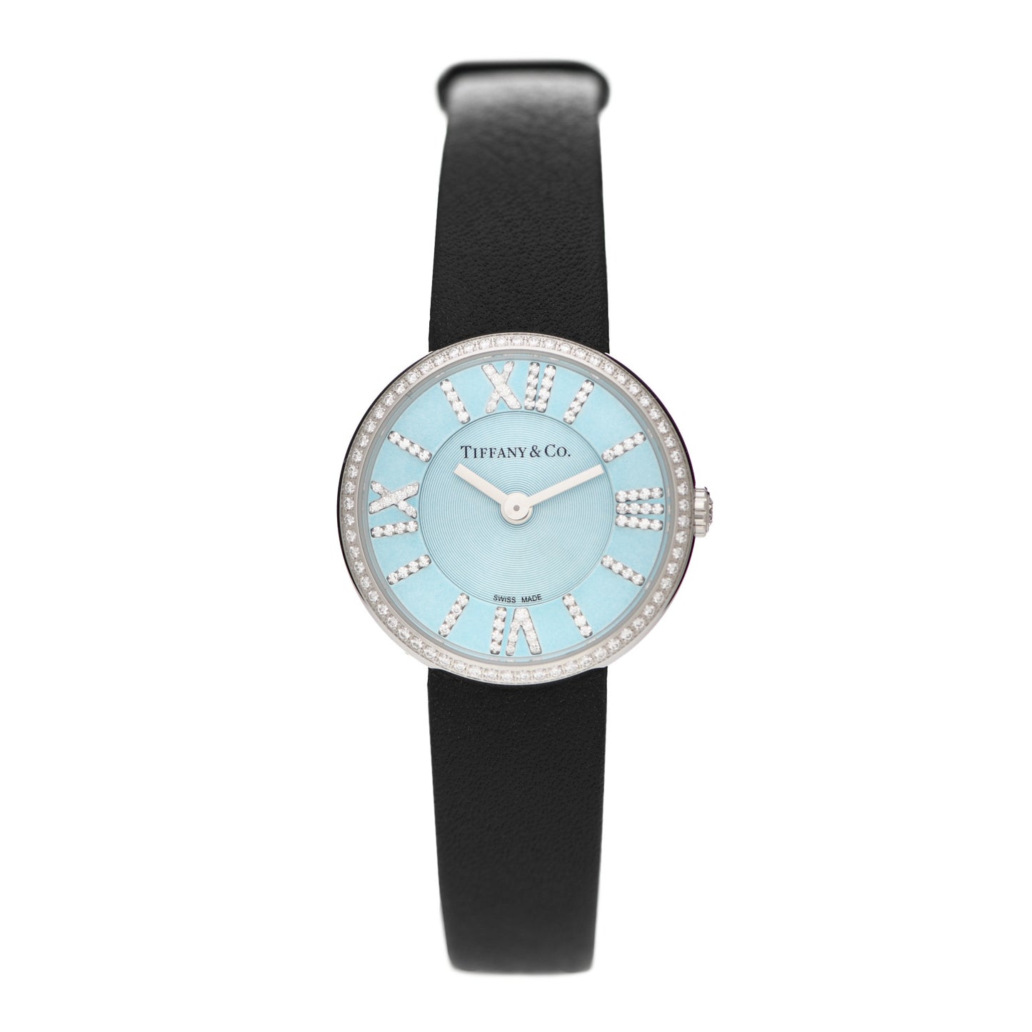 Stainless Steel Calfskin Diamond Bezel 24mm Atlas 2-Hand Quartz Watch Tiffany Blue