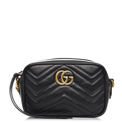 Gucci Calfskin Matelasse Mini GG Marmont Chain Shoulder Bag Black 1 of 7