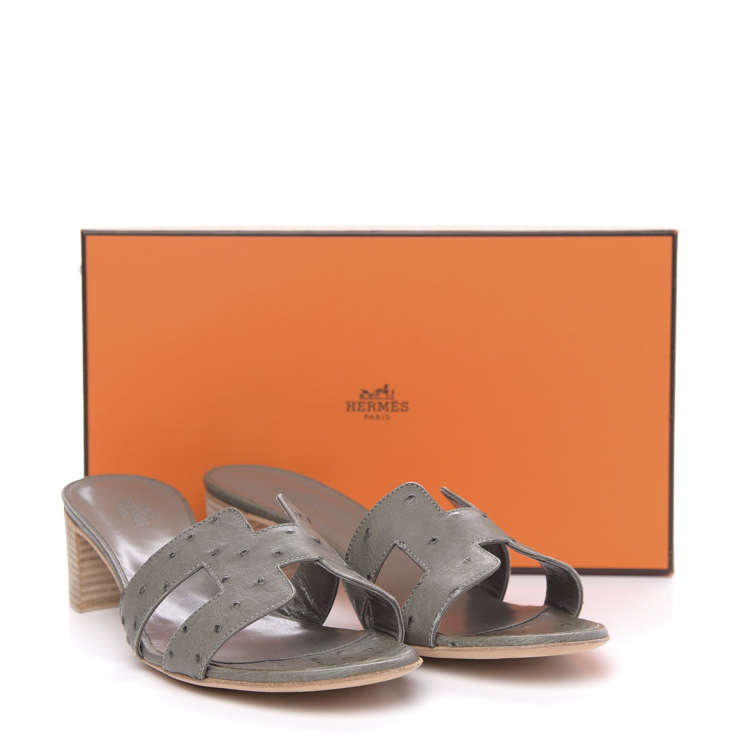 Hermes Ostrich Oasis Sandals 39.5 Gris Clair 8 of 8