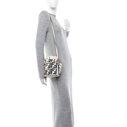 Fendi Canvas Nappa F is Fendi FF Embroidered Mini Mon Tresor Bucket Bag White Black 2 of 13