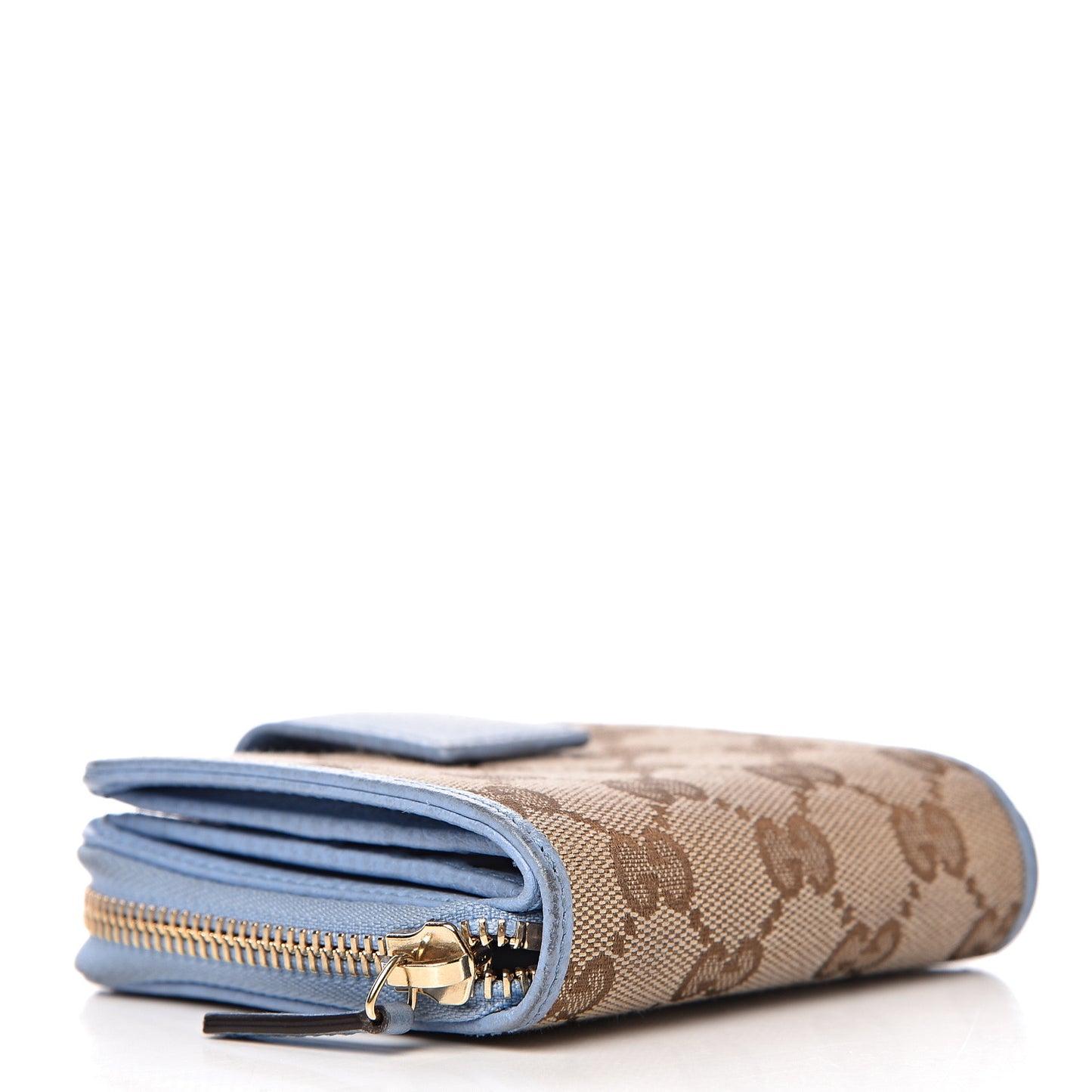 Monogram Dollar Calfskin Zip Around French Flap Wallet Beige Ebony Mineral Blue