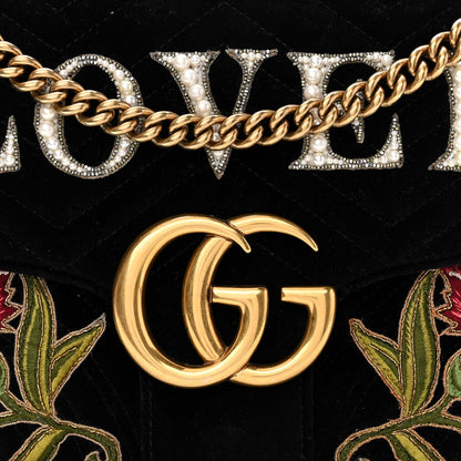 Gucci Velvet Matelasse Loved Embroidered Medium GG Marmont Shoulder Bag Black 8 of 12