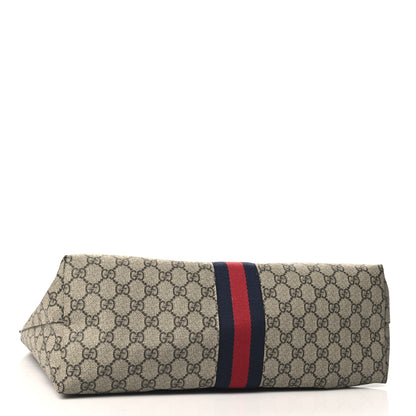 Gucci GG Supreme Monogram Textured Dollar Calfskin Web Medium Ophidia Shopping Tote Beige Ebony Mystic White 4 of 10