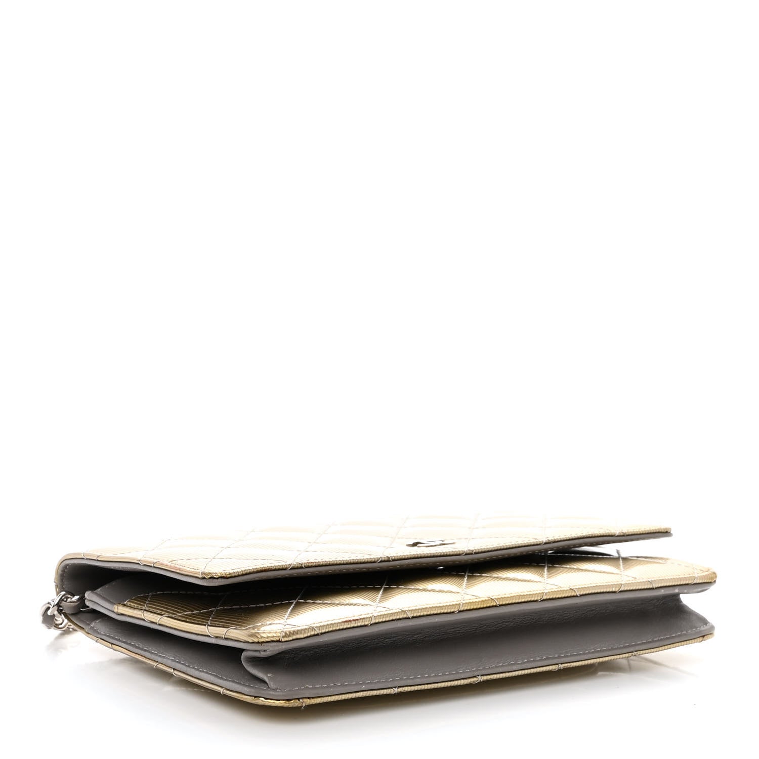 Chanel Striated Patent Quilted Wallet On Chain WOC Beige 4 of 12