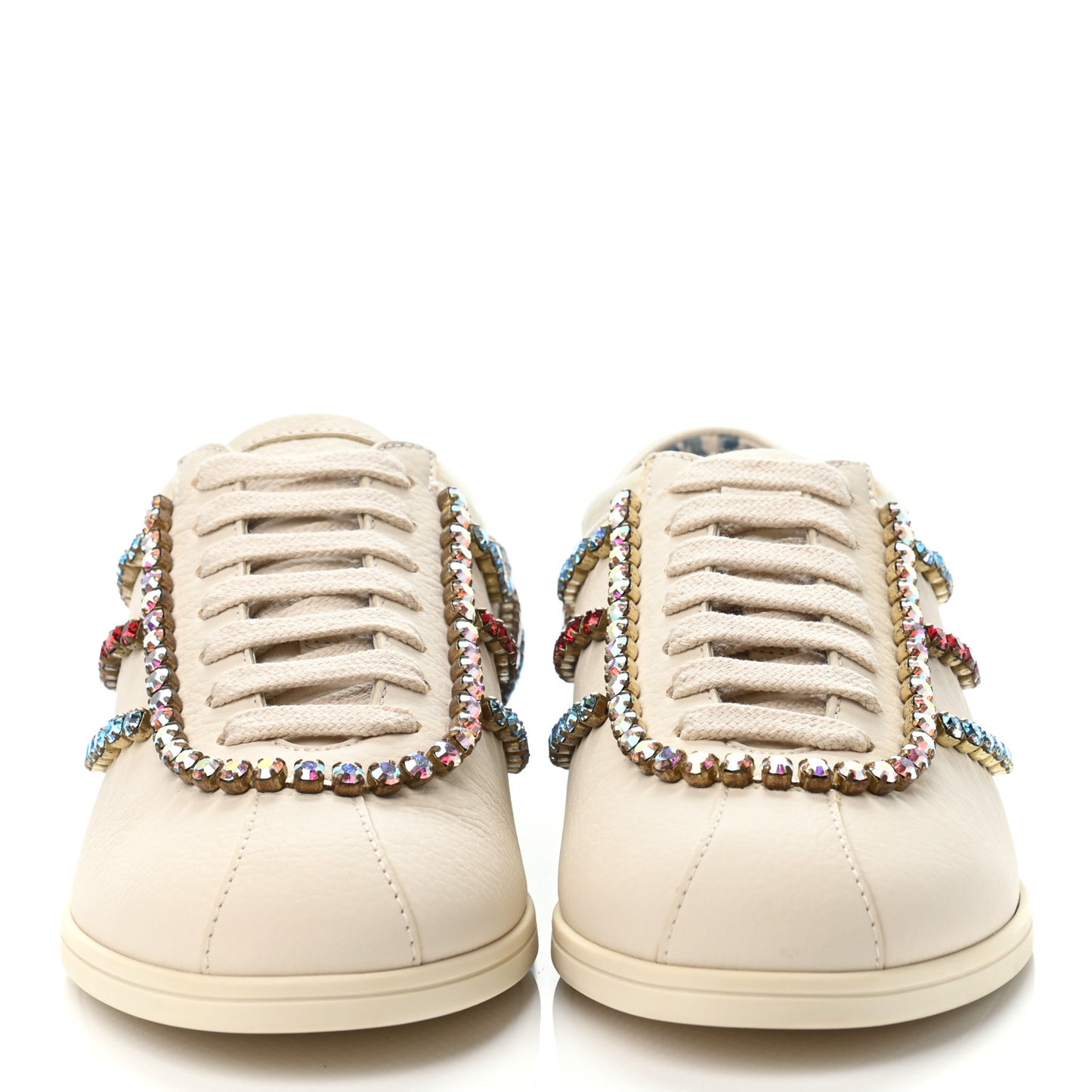 Calfskin Crystal Womens Falacer Sneakers 35 White