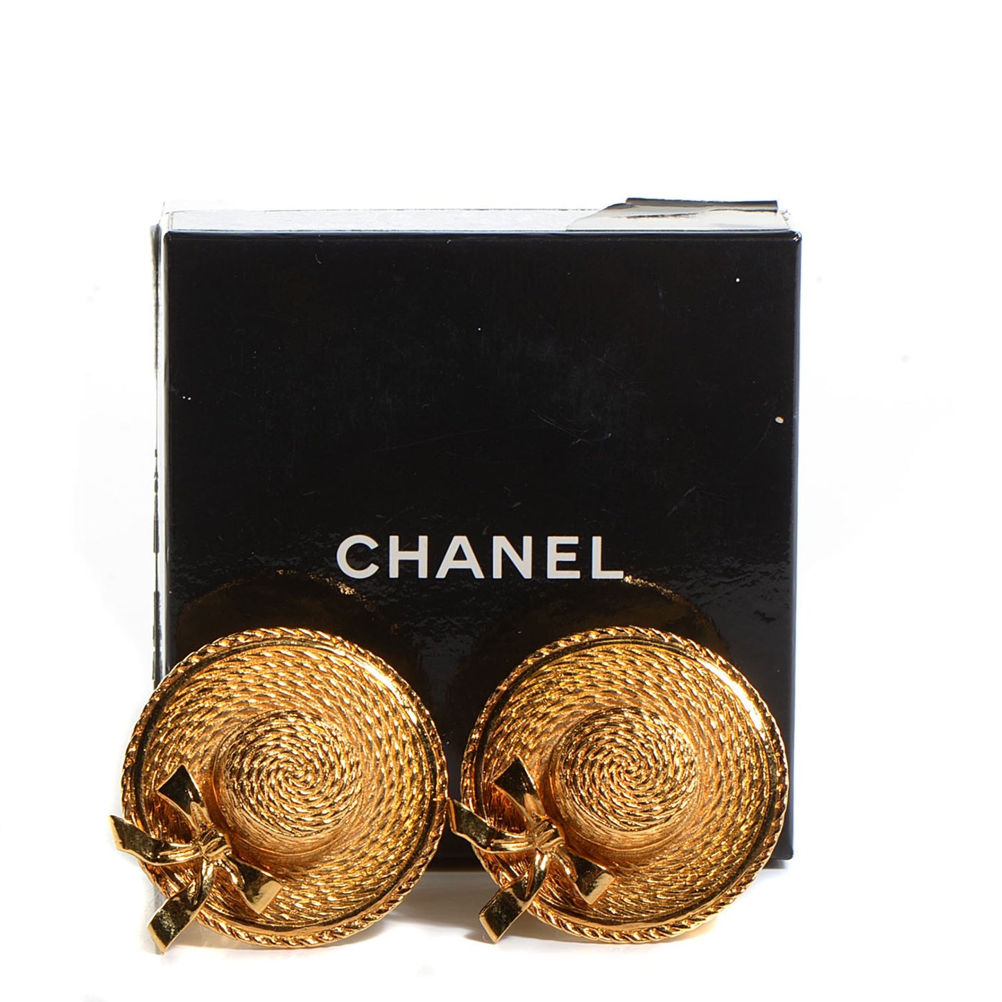 Straw Hat Clip On Earrings Gold