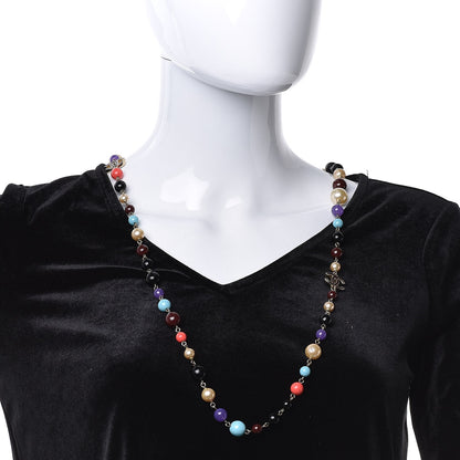 Chanel Pearl Beaded CC Long Necklace Gold Multicolor 2 of 9