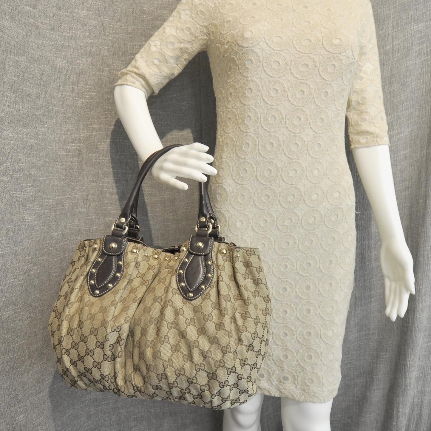 Monogram Studded Pelham Tote Dark Brown