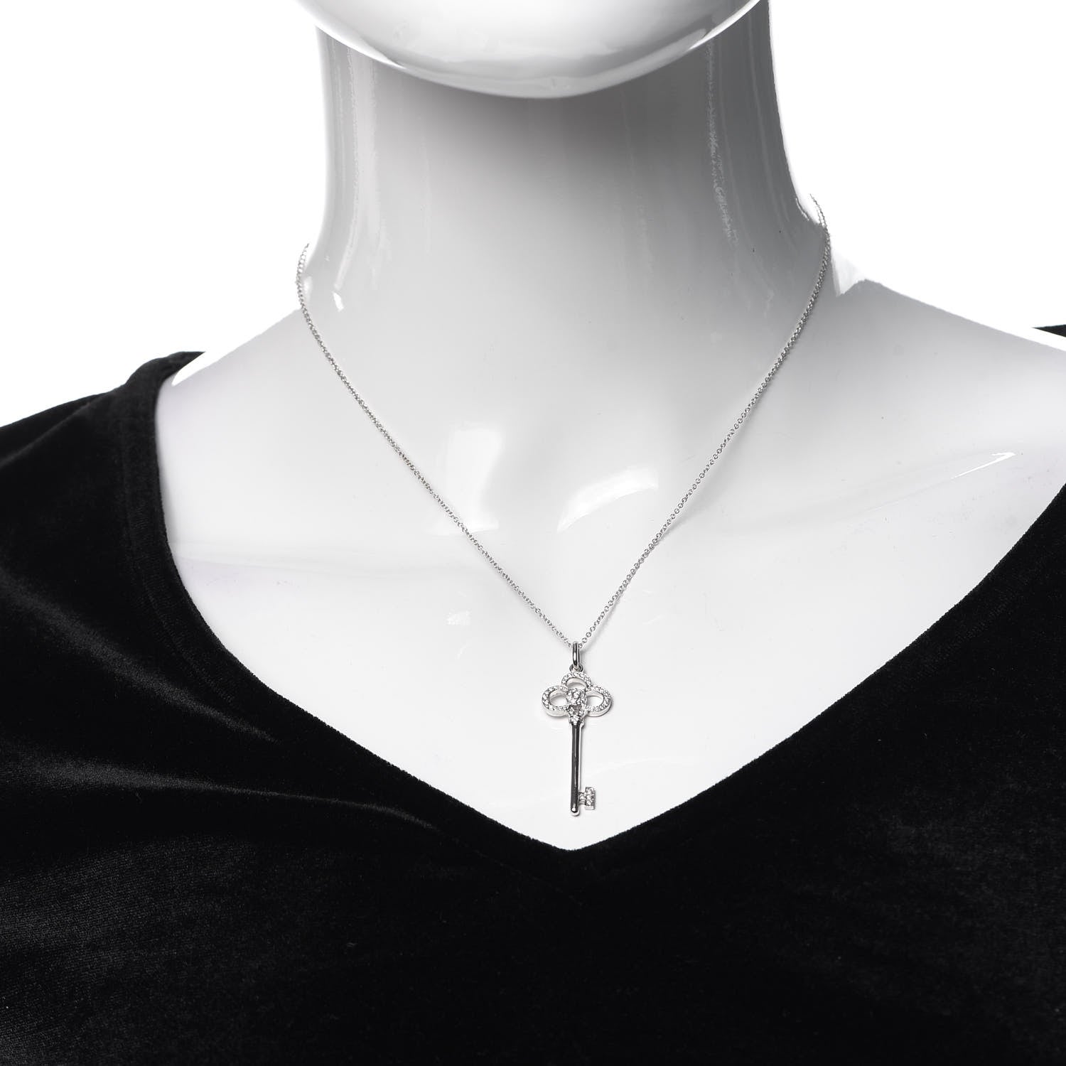 Tiffany 18K White Gold Diamond Crown Key Pendant Necklace 2 of 5