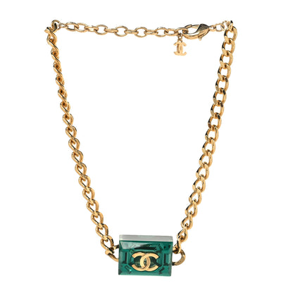 Chanel CC Chain Link Choker Necklace Gold Green 3 of 5