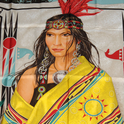 Hermes Silk Wako Ni Scarf 90 Jaune Vert Rouge 1 of 5
