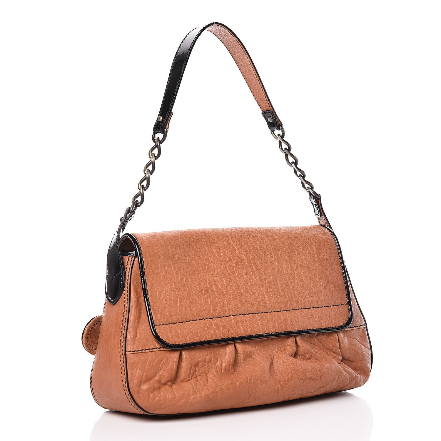 Fendi Nappa Patent B Bis Flap Bag Osso Black 3 of 9