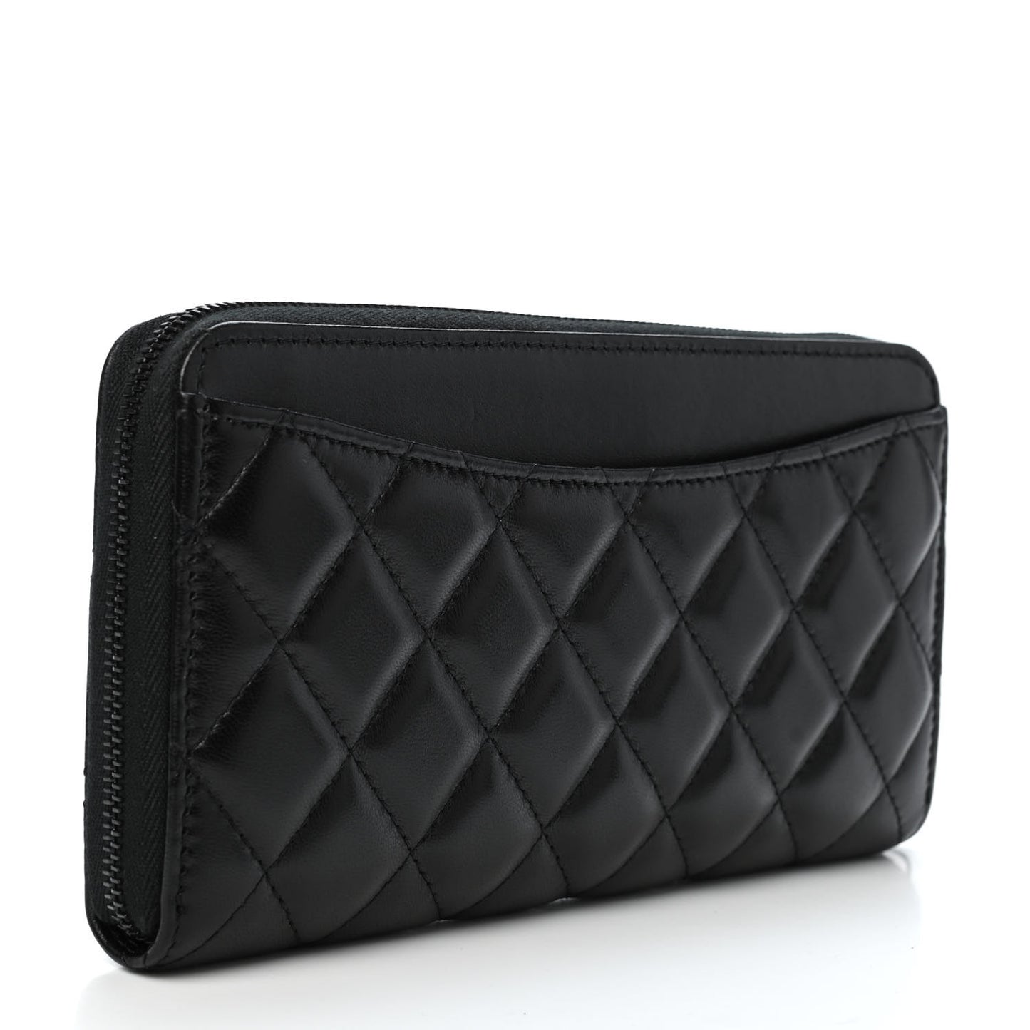 Lambskin Quilted Large Gusset Zip Around Wallet So Black