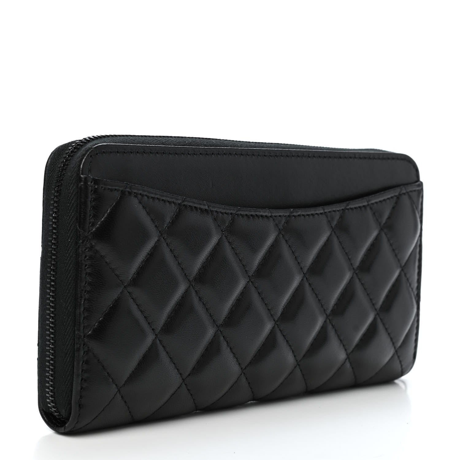 Chanel Lambskin Quilted Large Gusset Zip Around Wallet So Black 2 of 4