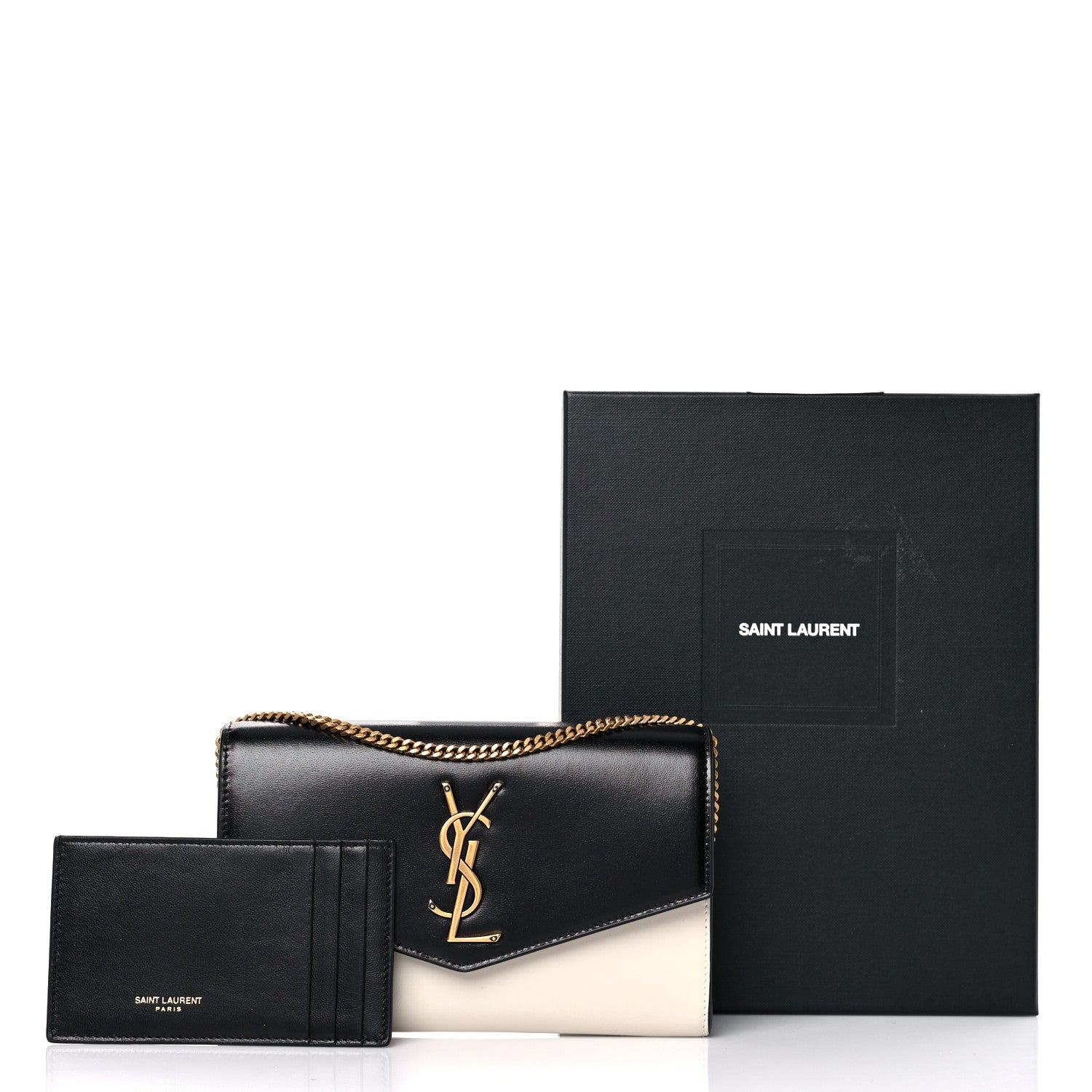 Saint Laurent Smooth Shiny Calfskin Uptown Chain Wallet Black Crema Soft 12 of 12