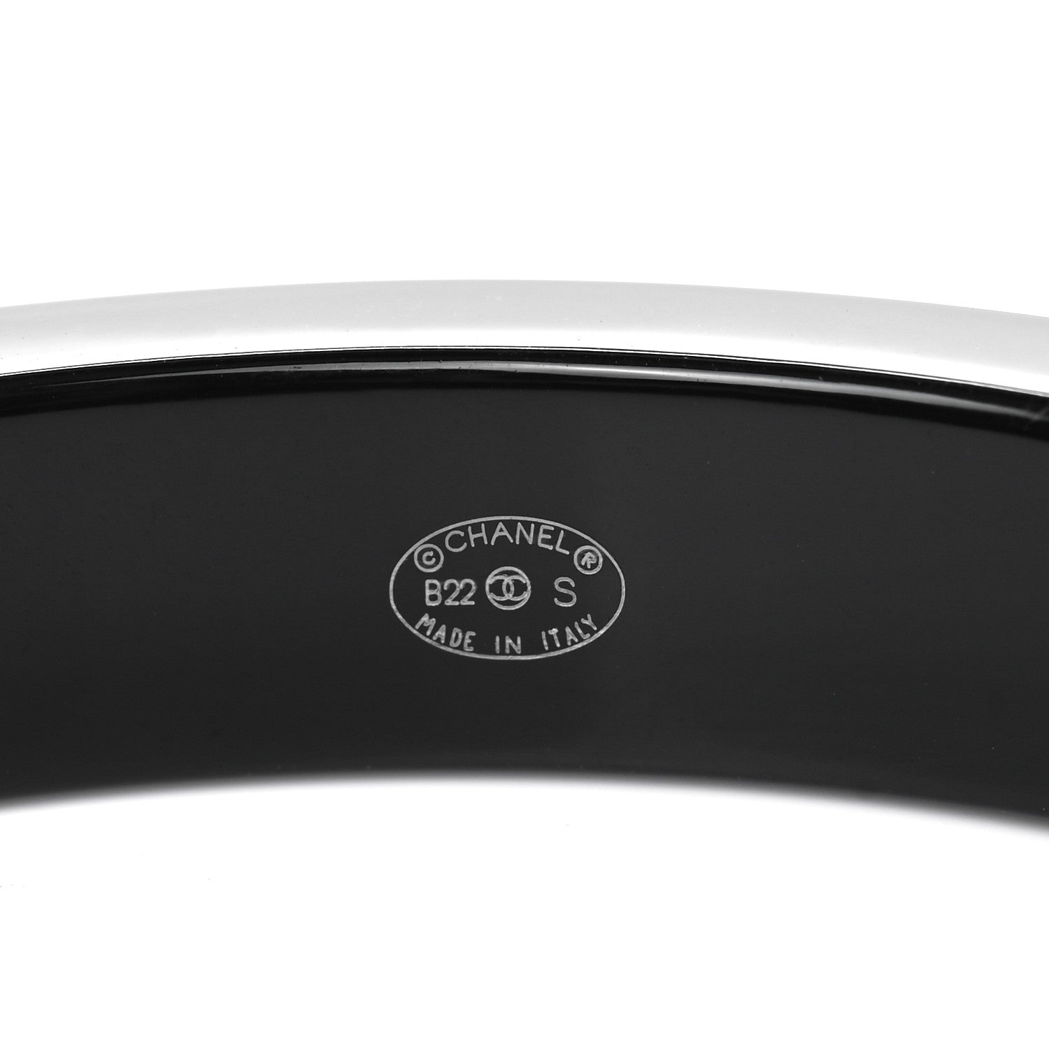Chanel Resin Logo Bangle Bracelet White Black 4 of 5