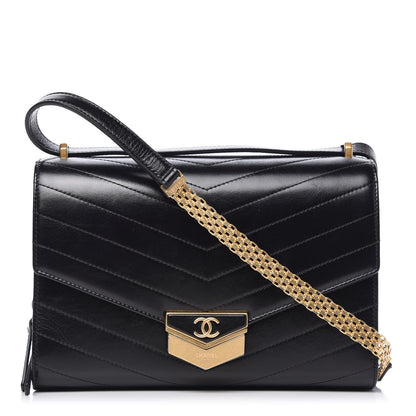 Chanel Calfskin Chevron Quilted Medal Flap Black 1 of 10