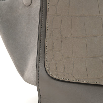 Celine Crocodile Embossed Nubuck Medium Trapeze Grey 10 of 10
