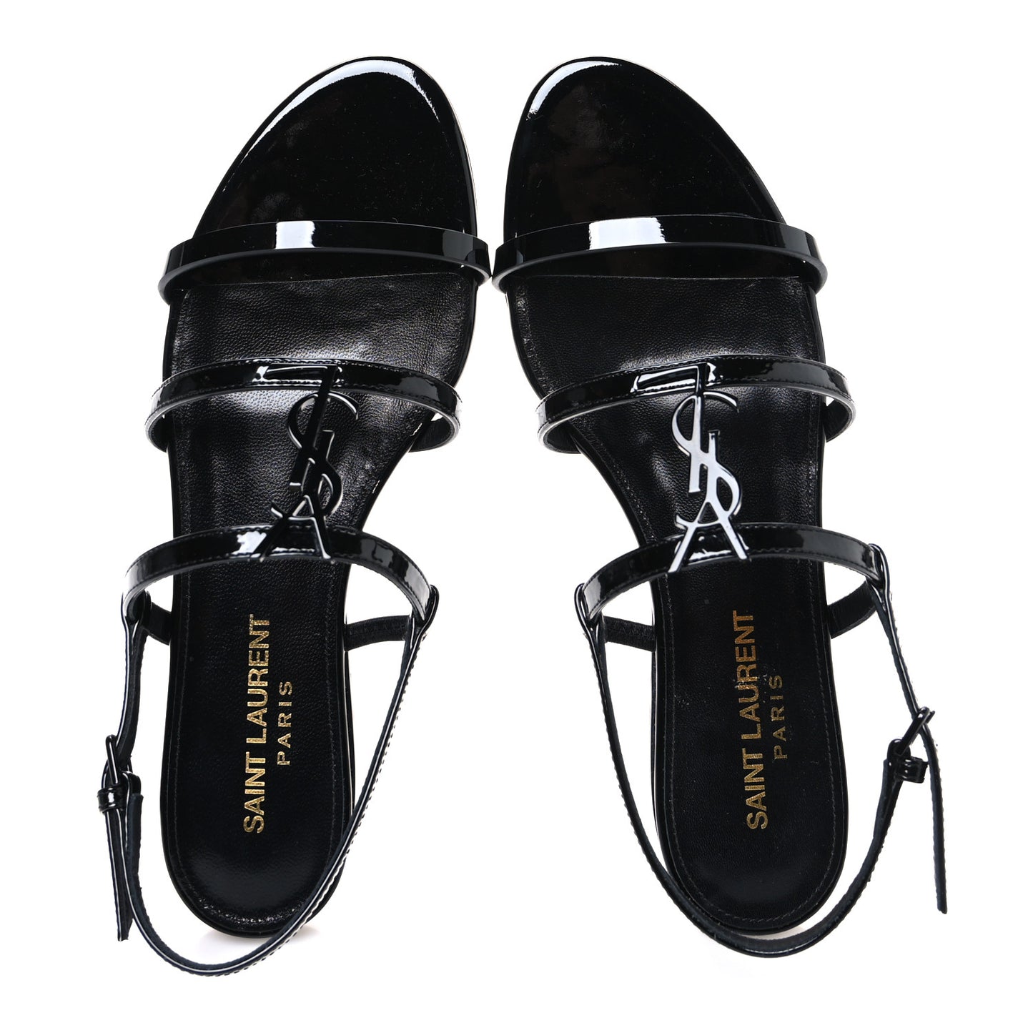 Patent Calfskin Cassandra Monogram Sandals 35 Black