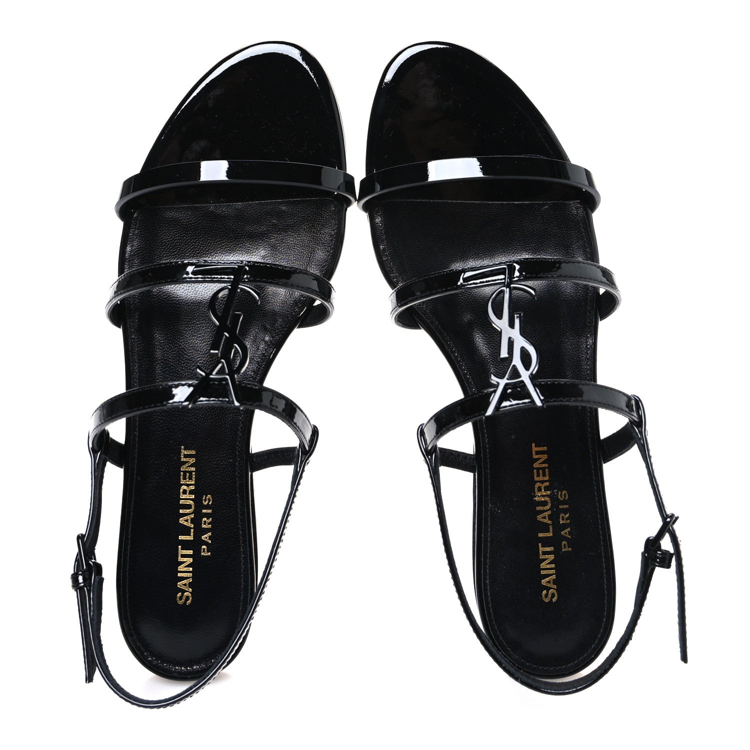 Saint Laurent Patent Calfskin Cassandra Monogram Sandals 35 Black 2 of 11