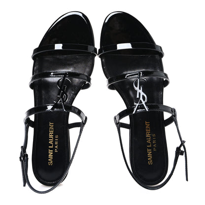 Saint Laurent Patent Calfskin Cassandra Monogram Sandals 35 Black 2 of 11