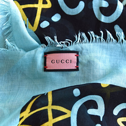 Gucci Modal Silk GucciGhost Print Shawl Black Multicolor 5 of 5