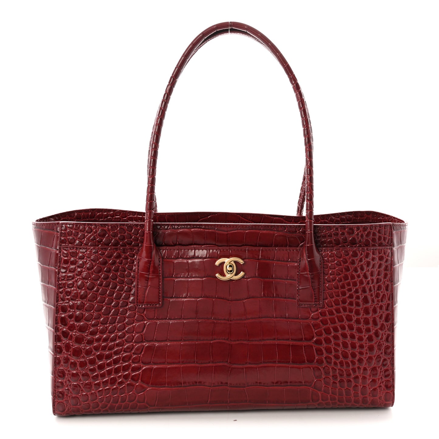 Calfskin Crocodile Embossed Archetype Small Shopping Tote Burgundy