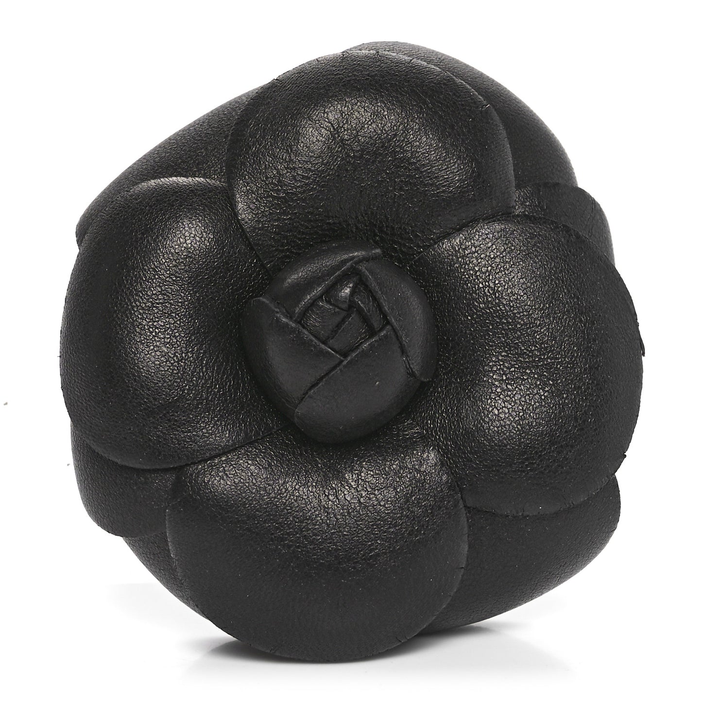 Calfskin Camellia Pin Brooch Black