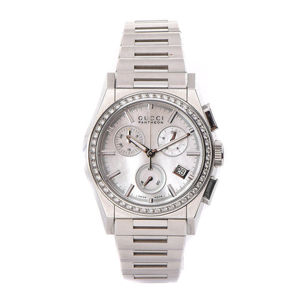 Gucci Stainless Steel Diamond Bezel Mother of Pearl 34mm Pantheon Chronograph Quartz Watch 1 of 9