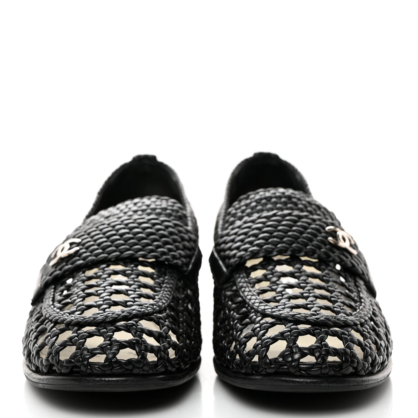 Shiny Braided Goatskin Loafers 37.5 Black