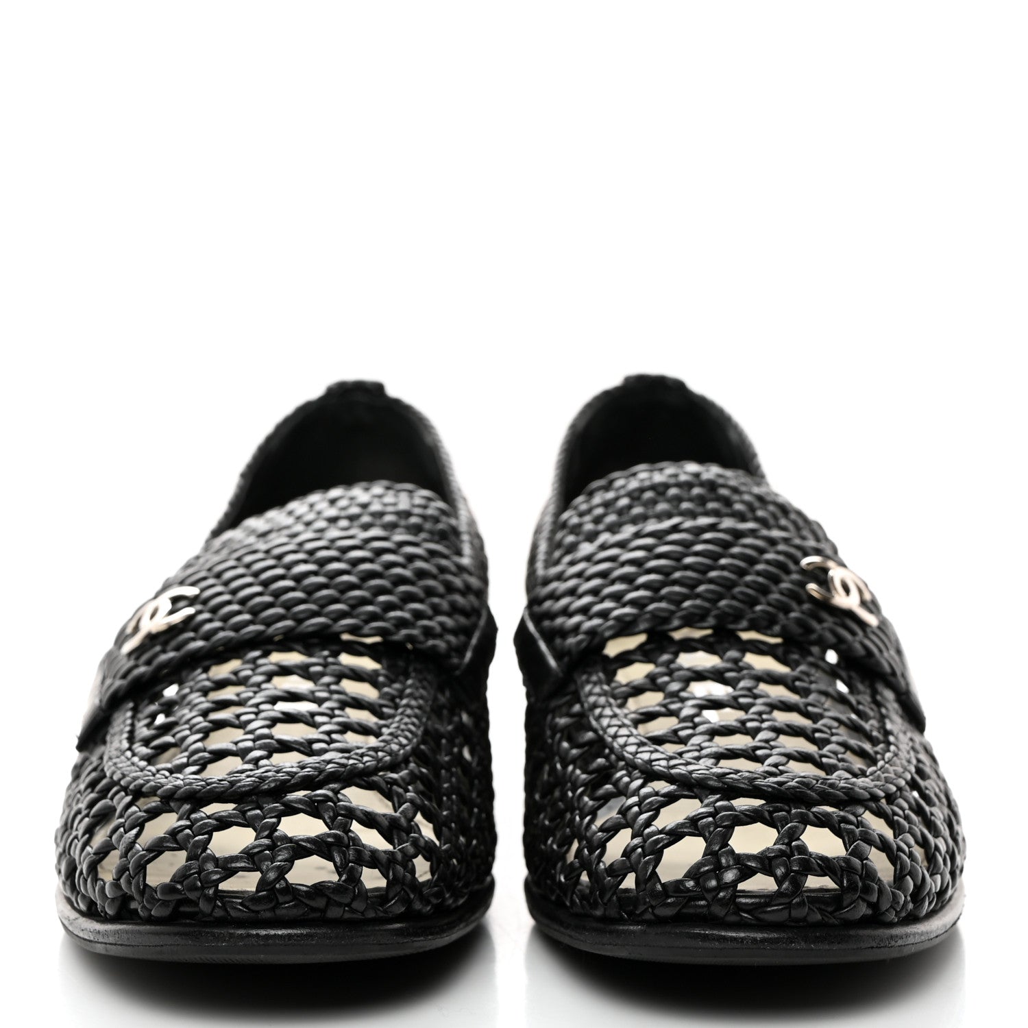 Chanel Shiny Braided Goatskin Loafers 37.5 Black 2 of 9