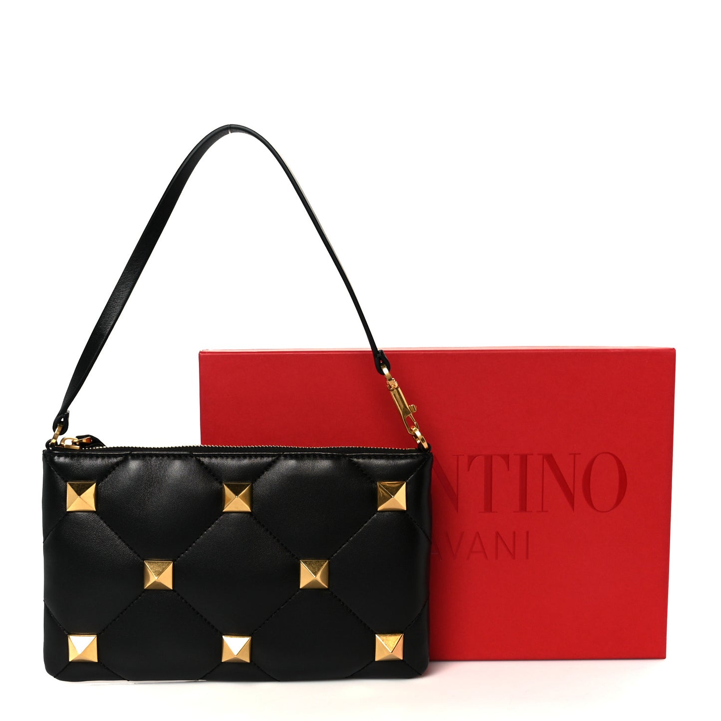 Nappa Quilted Roman Stud Zip Pouch Black