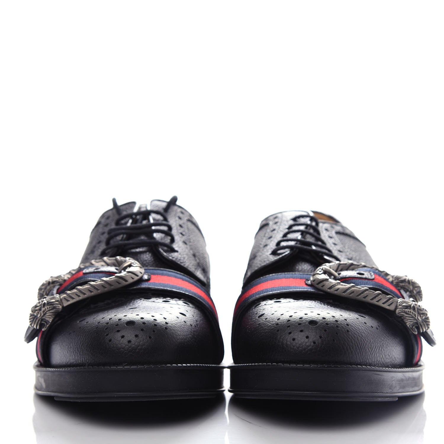 Gucci Calfskin Web Mens Queercore Brogue Derby Loafers 9 Black 2 of 12