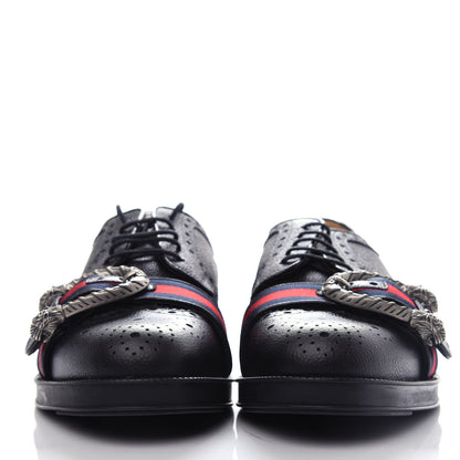 Gucci Calfskin Web Mens Queercore Brogue Derby Loafers 9 Black 2 of 12