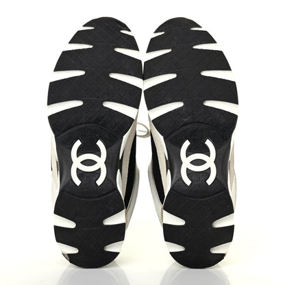 Chanel Suede Calfskin Womens CC Sneakers 38 Black White 4 of 4