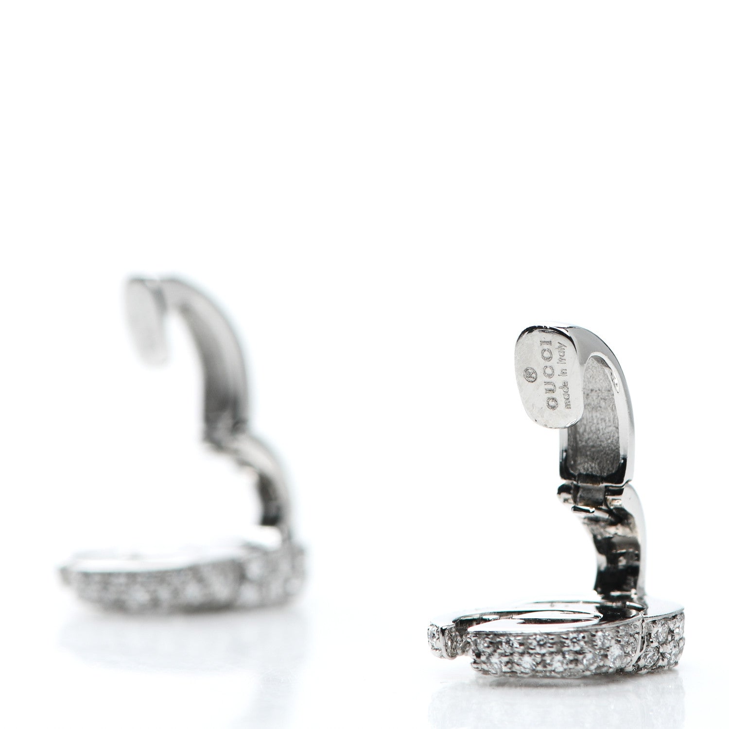 Gucci 18K White Gold Diamond Running G Clip On Earrings 3 of 5