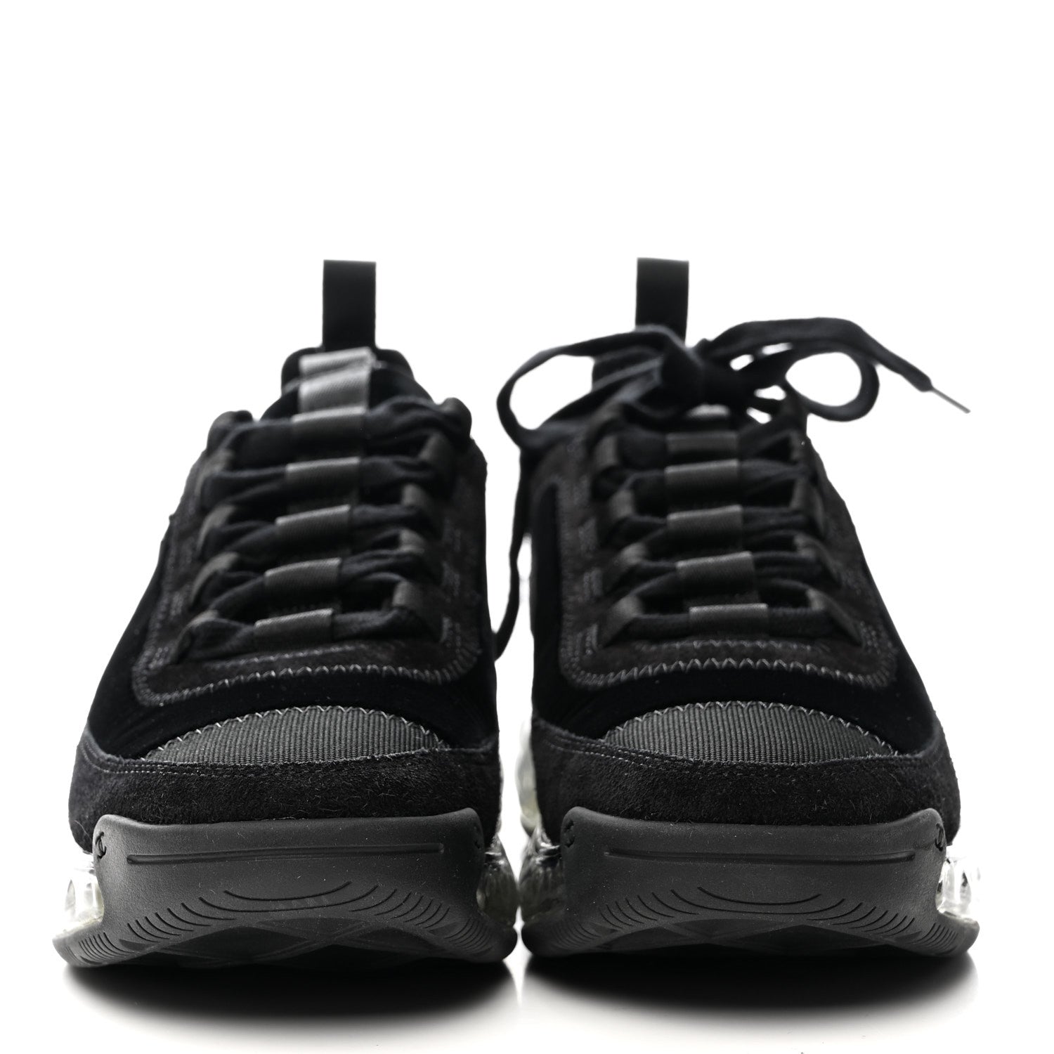 Chanel Suede Calfskin Velvet Grosgrain CC Sneakers 35.5 Black 3 of 9