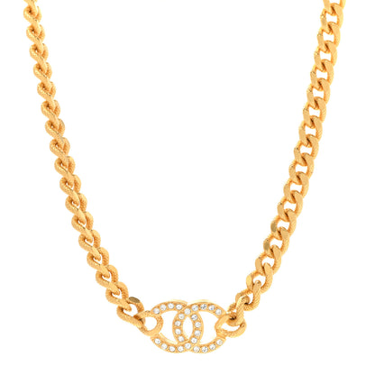 Chanel Crystal Chain Link CC Choker Necklace Gold 1 of 7