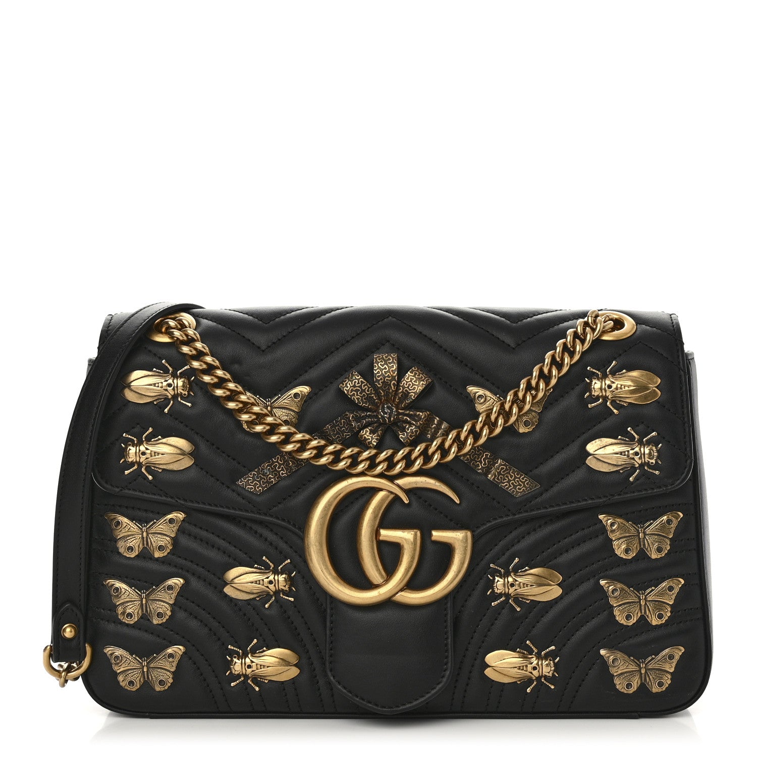 Gucci Calfskin Matelasse Animal Studs Medium GG Marmont Shoulder Bag Black 1 of 11