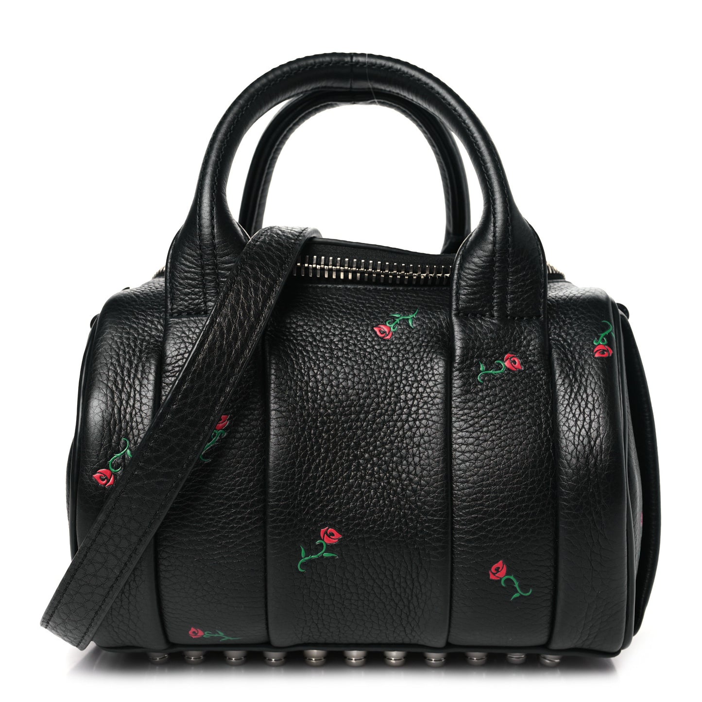 Pebbled Lambskin Rose Printed Mini Rockie Black Silver Hardware