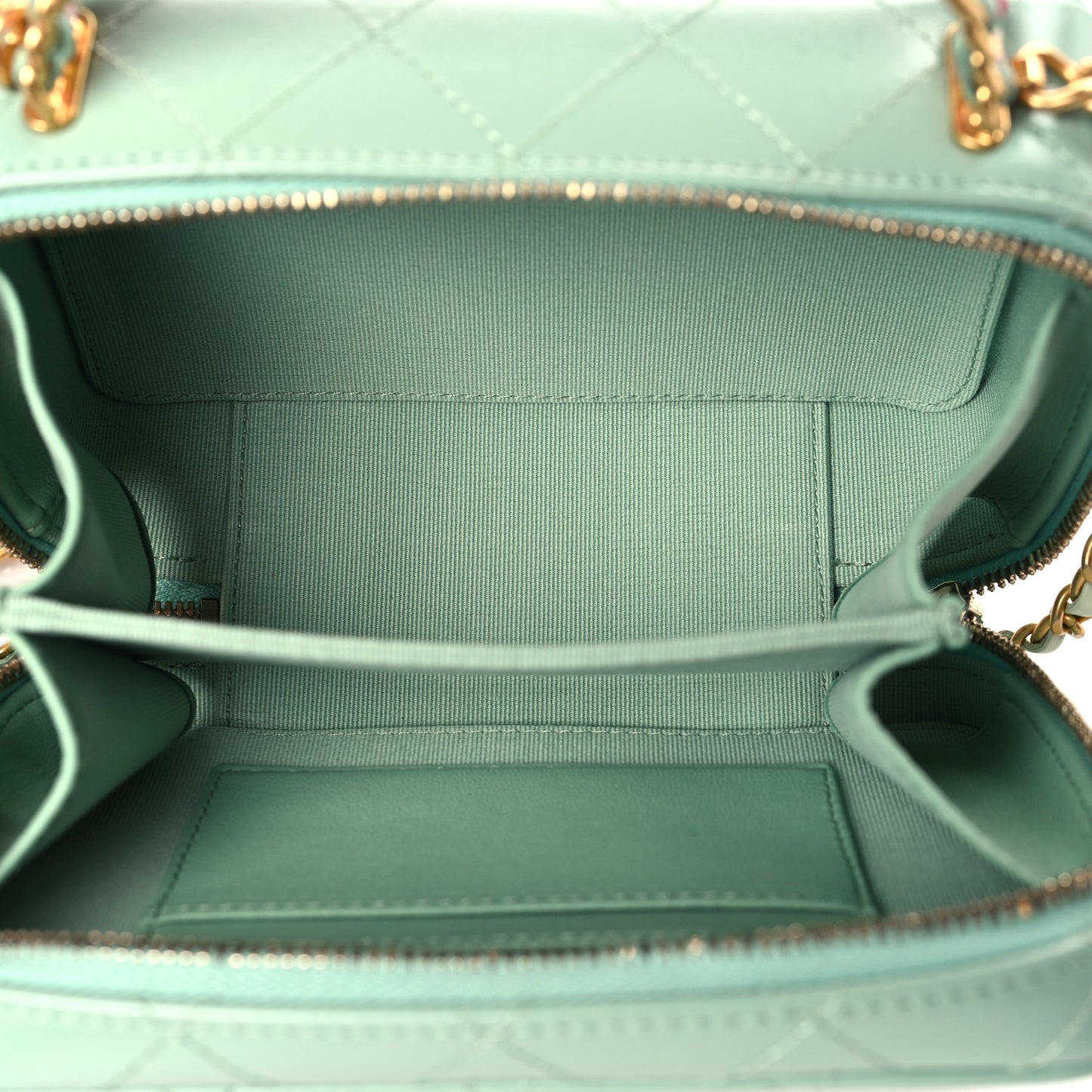 Lambskin Quilted Top Handle Small Vanity Case Light Green