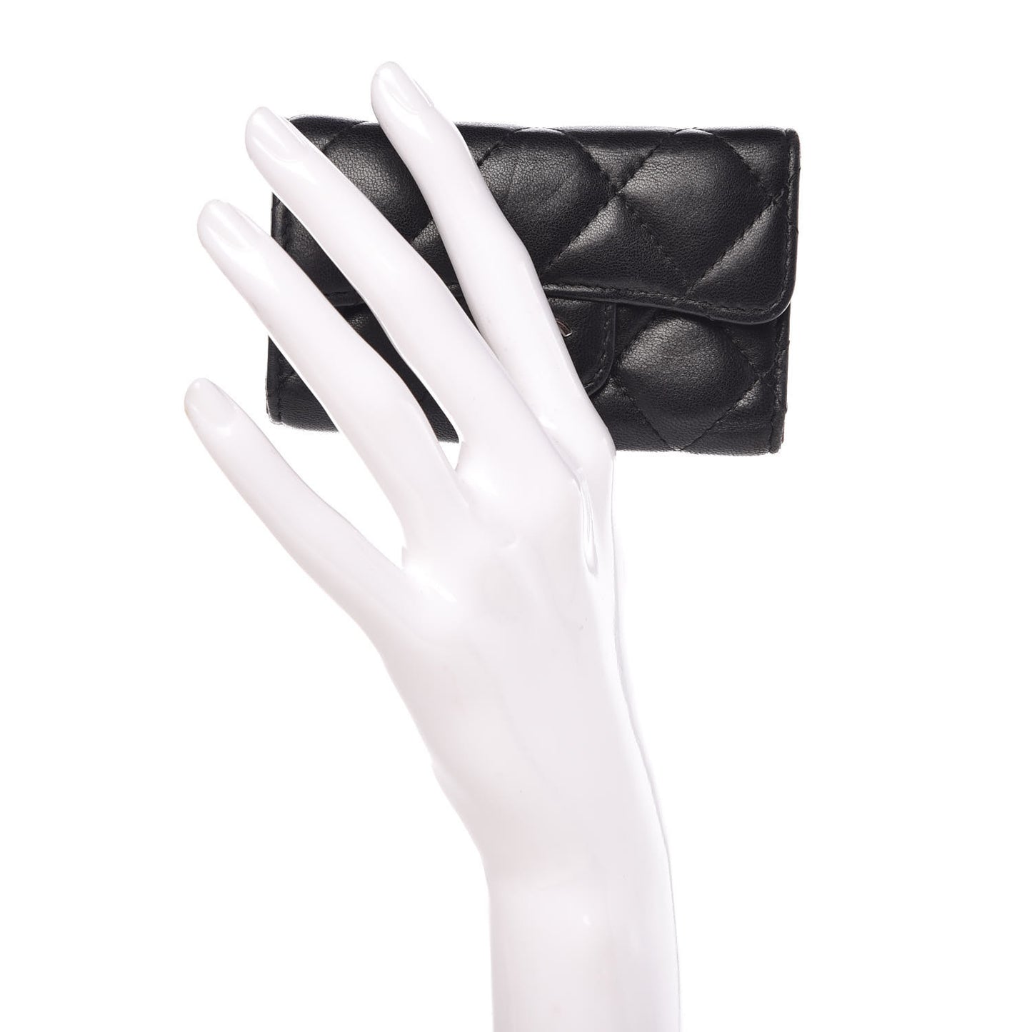 Lambskin Quilted 6 Key Holder Black
