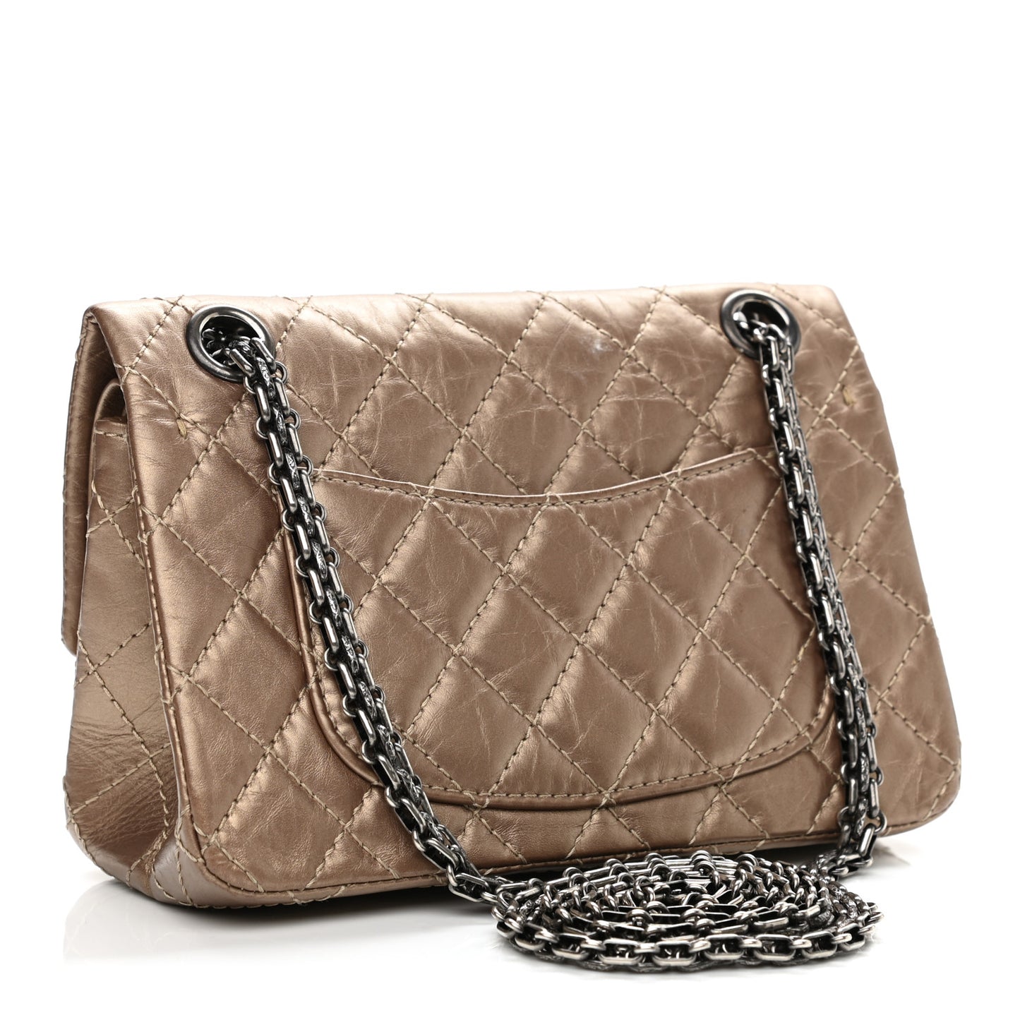 Aged Calfskin Quilted 2.55 Reissue 224 Flap Dark Gold
