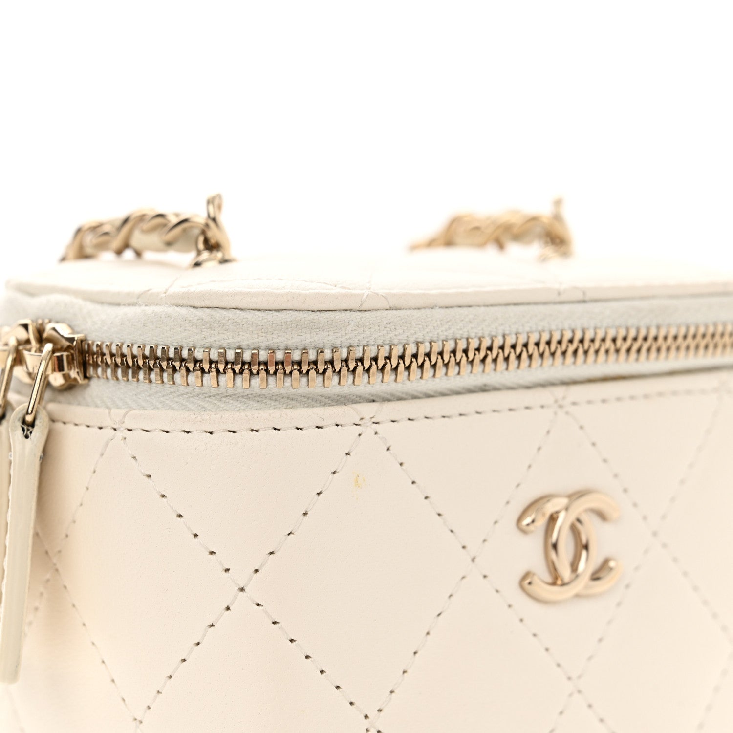 Chanel Lambskin Quilted Enamel Pearl Crush Mini Vanity Case With Chain White 11 of 13