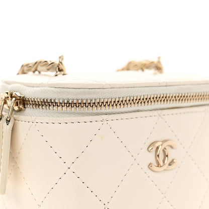 Chanel Lambskin Quilted Enamel Pearl Crush Mini Vanity Case With Chain White 11 of 13