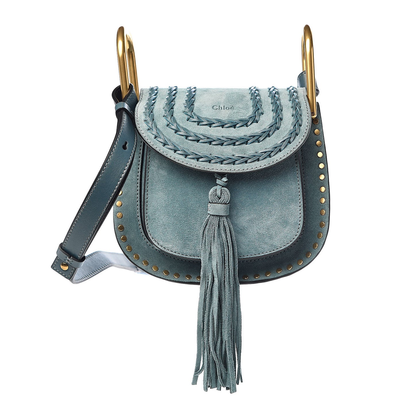 Suede Calfskin Braided Mini Hudson Shoulder Bag Cloudy Blue