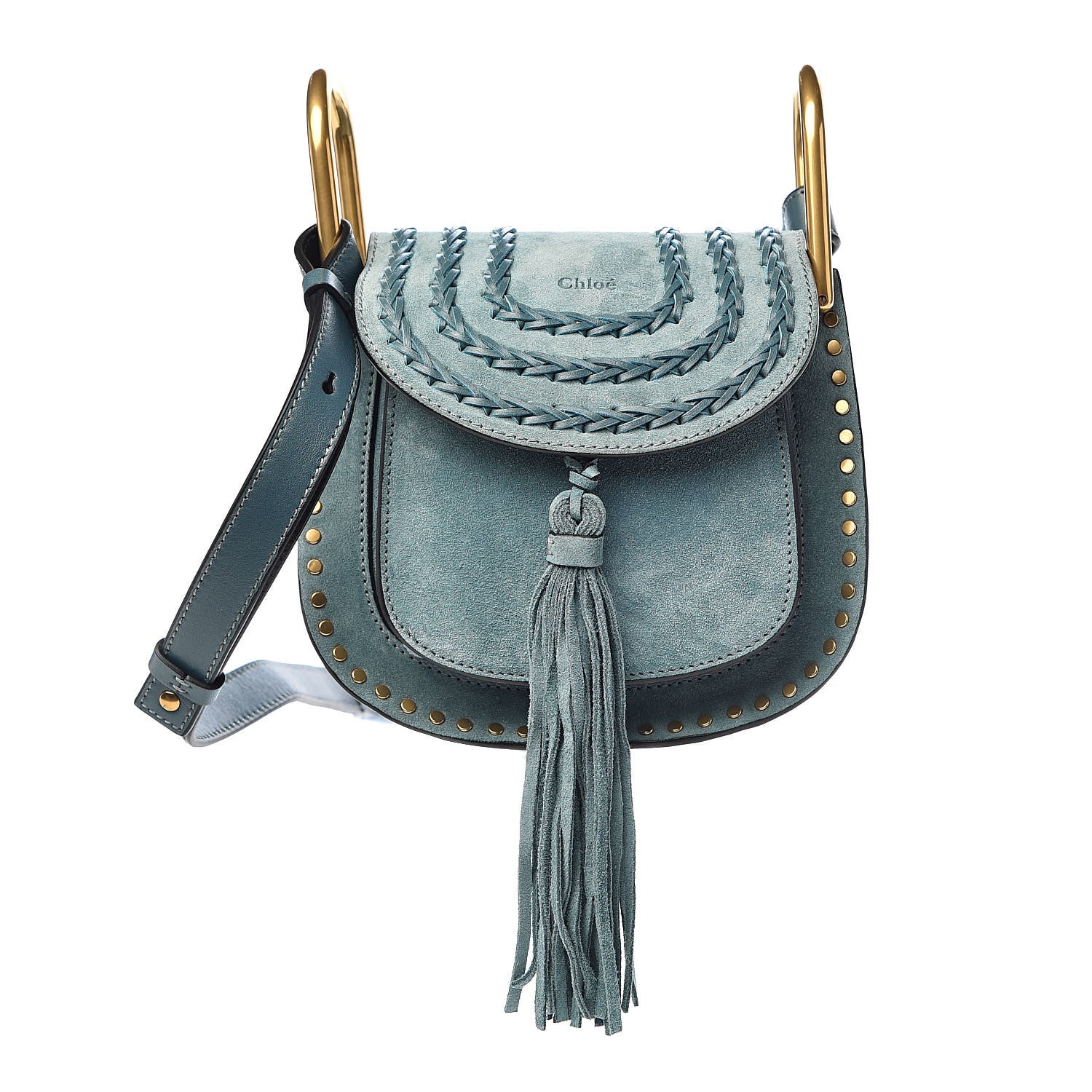 Chloe Suede Calfskin Braided Mini Hudson Shoulder Bag Cloudy Blue 1 of 10